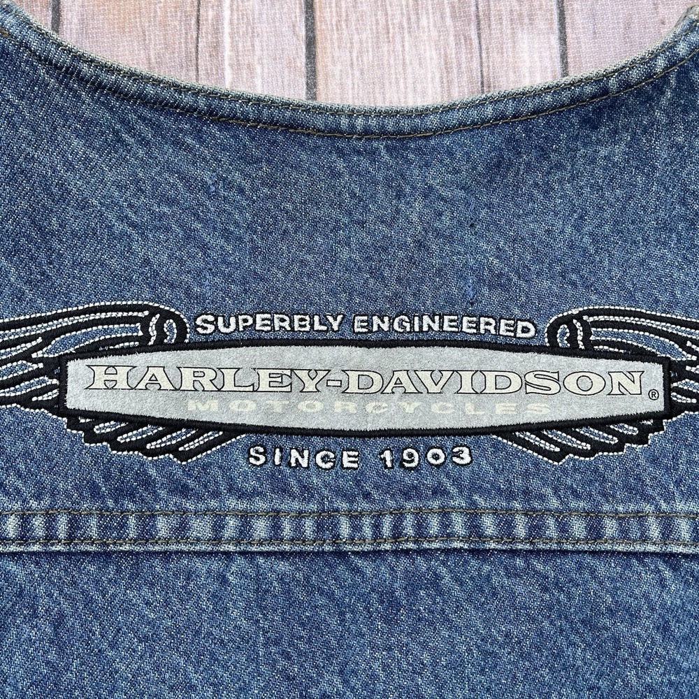 Vintage Harley Davidson Motorcycle Vest L Trucker Denim Jean Sleeveless Jacket - Picture 10 of 10